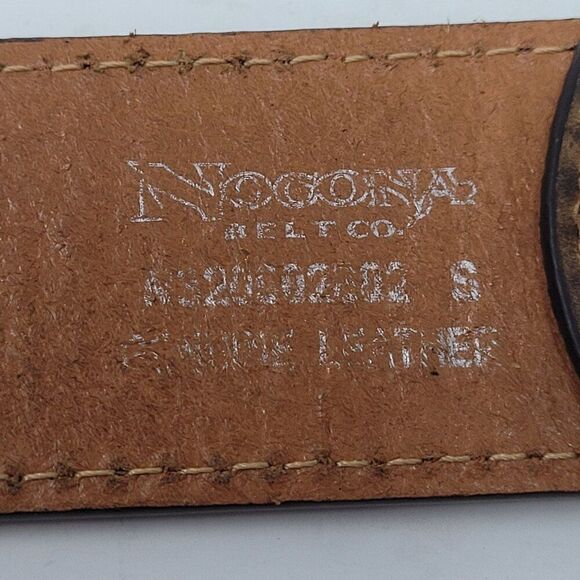 Nocona Leather Western Belt Studs Stones 30" S Brown Circle Flower Blue Silver - Picture 9 of 10